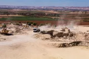 Aerial view of a tanker truck entering a worksite - Renault Trucks