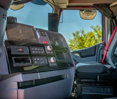 Picture taken from the inside of a T truck 